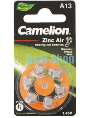 Батарейка для слуховых аппаратов Camelion ZA13 BL-6 Mercury Free (0%Hg), 1.4 V,280mAh)