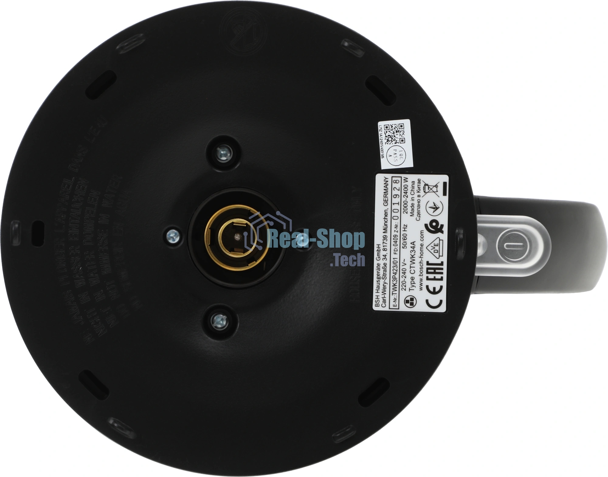 Чайник электрический Bosch TWK3P423 черный, 1.7 л, 2400 Вт, скрытый нагревательный элемент