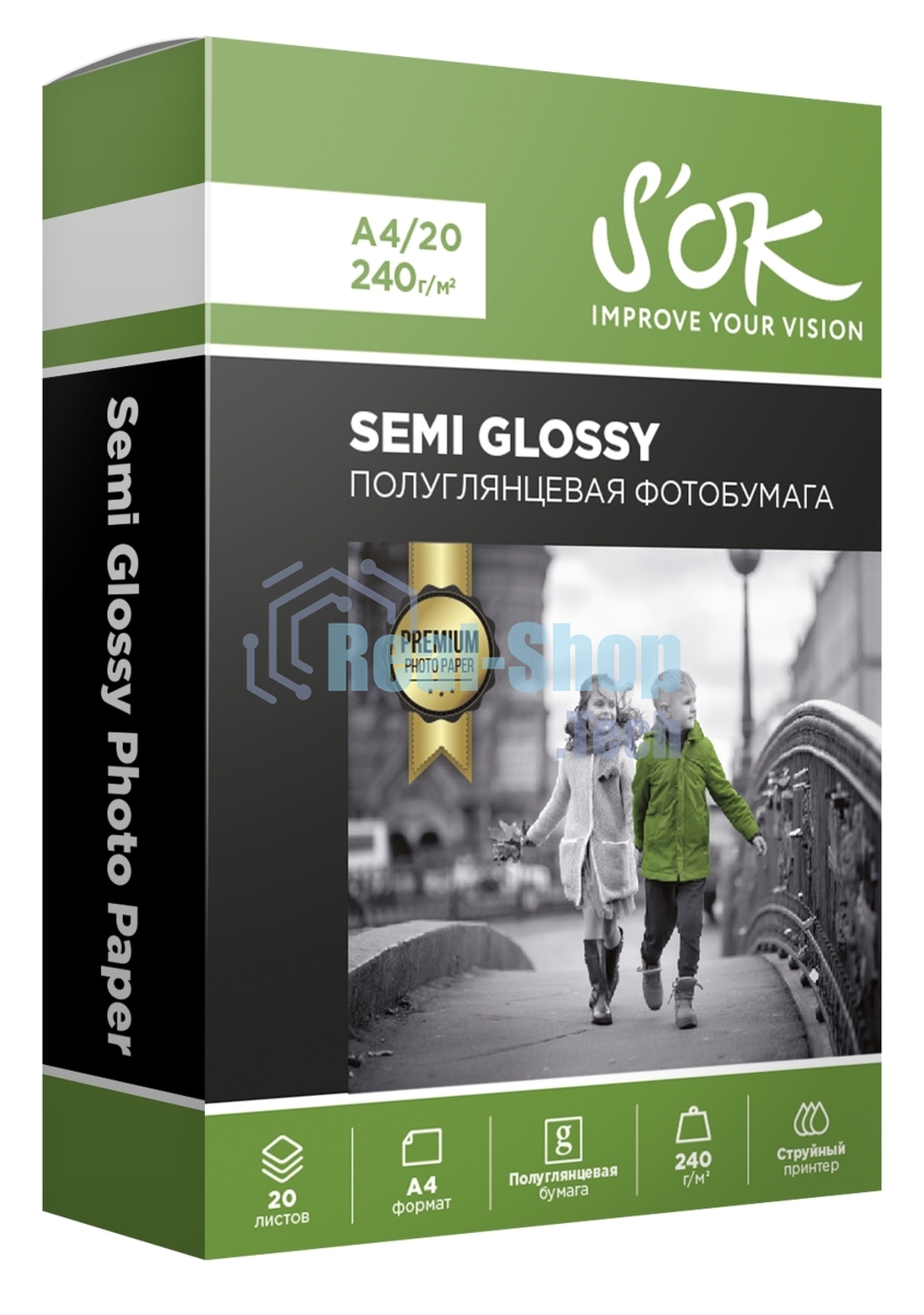 Фотобумага RC Semi Glossy Premium 240gsm; A4*20ПолуглянцеваяПремиум; 240г/м2; формат А4; 20 листов RC