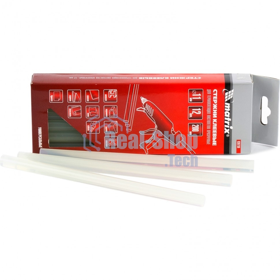 Стержни клеевые Matrix, 11 x 200 мм, прозрачные, 12 шт.