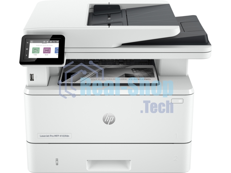 МФУ лазерное HP LaserJet Pro 4103fdn (2Z628A), A4, ч/б, печ. до 40 стр/мин., скан. до 29 стр/мин. (ч/б) 20 стр/мин. (цвет), 1200 x 1200 dpi, USB, RJ-45, Air Print, Mopria