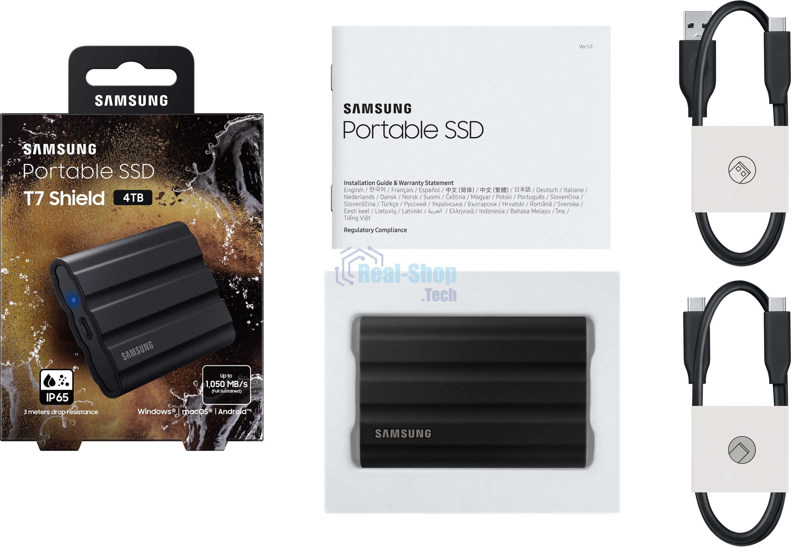 Внешний SSD Samsung T7 Shield, 4TB, USB 3.2 Gen 2 Type-C, R/W 1050/1000, черный
