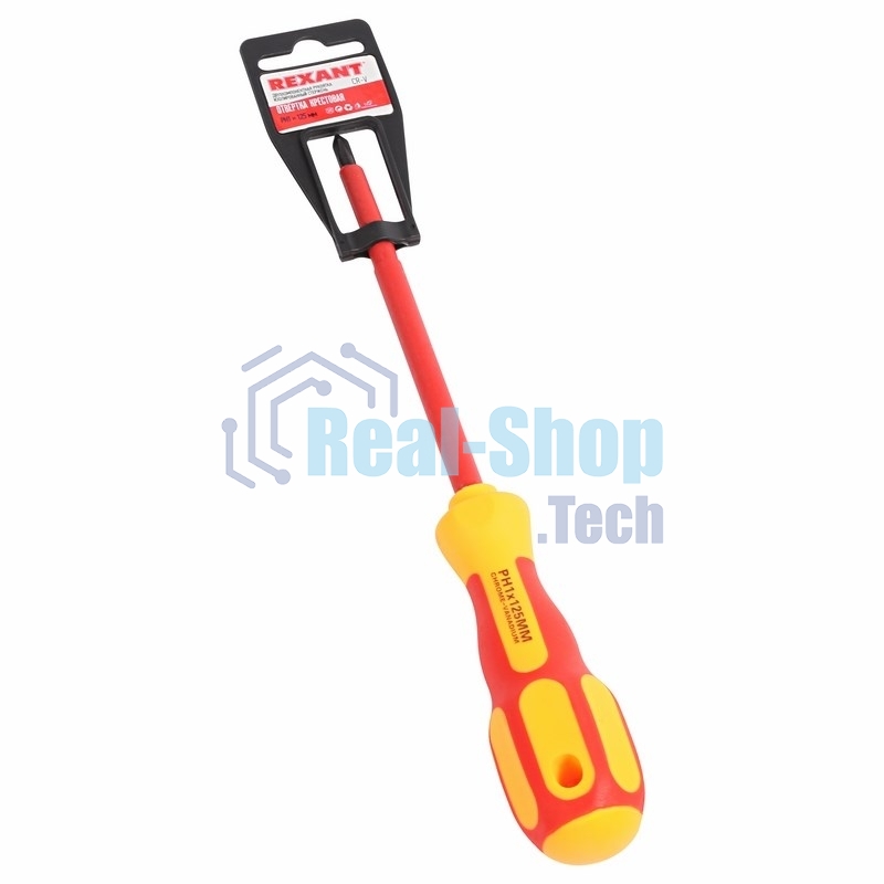 Отвертка Rexant крестовая диэлектрическая PH1 х 125 мм, до 1000 В, двухкомпонентная рукоятка