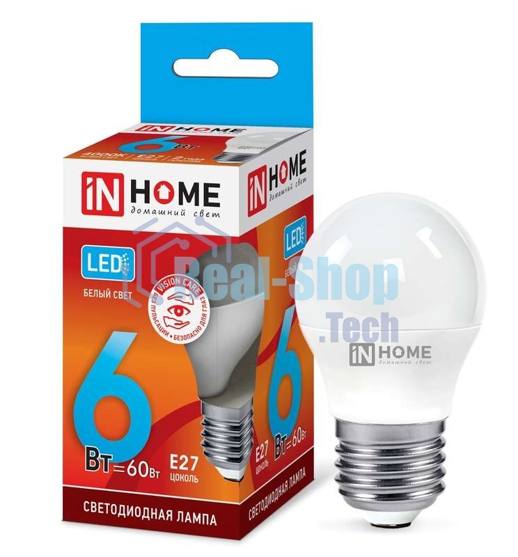 Лампа светодиодная LED-ШАР-VC 6Вт 230В E27 4000К 540лм IN HOME 4690612020532