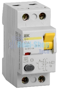 Выключатель дифференциального тока (УЗО) Iek MDV10-2-063-300 ВД1-63 2Р 63А 300мА ИЭК