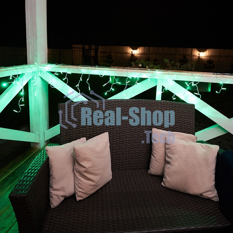 Гирлянда Neon-night Айсикл (бахрома) светодиодный, 2,4 х 0,6 м, прозрачный провод, 230 В, диоды зеленые, 88 LED