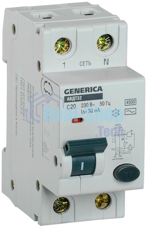 Выключатель автоматический дифференциального тока Iek MAD25-5-020-C-30 АВДТ 32 C20 - GENERICA