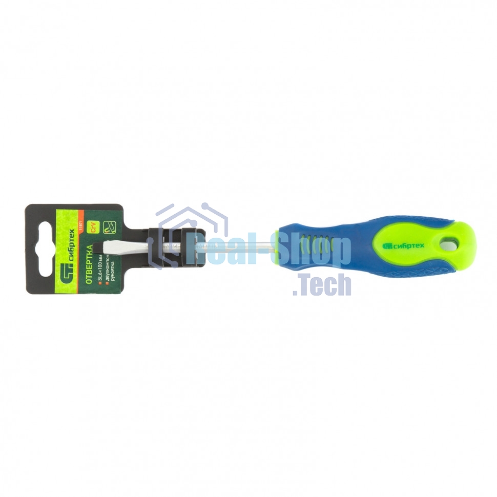 Отвертка, SL6,0 х 100 мм, CrV, двухкомпонентная рукоятка Сибртех