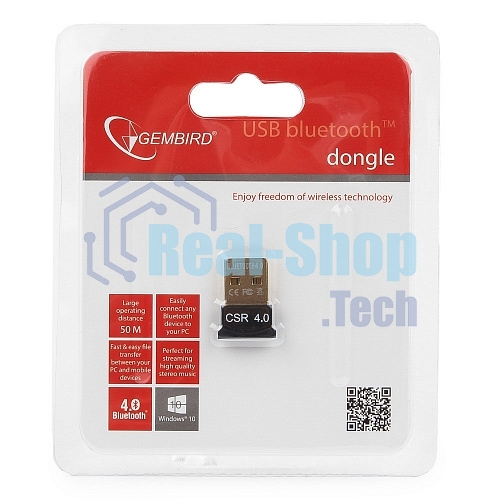 Адаптер Bluetooth Gembird, BTD-MINI5, ультратонкий корпус, v.4.0, 50 метров, до 24 Мбит/сек, USB