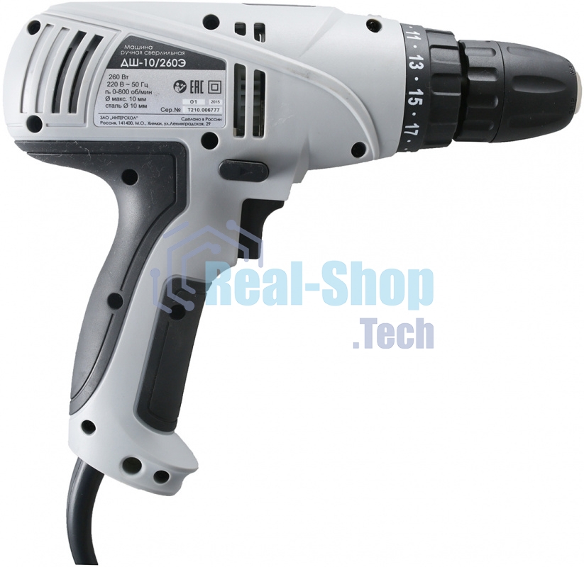 Дрель-шуруповерт сетевой ИНТЕРСКОЛ ДШ-10/260Э, Сетевая, 260Вт