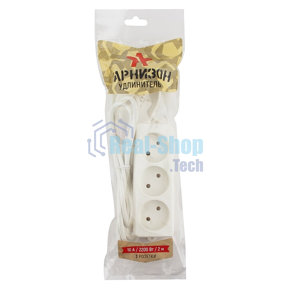 Удлинитель Гарнизон EL-NL3-W-2, 3 розетки допустимый ток 10А, длина 2 м.