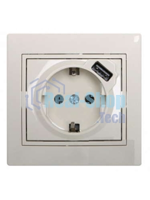 Розетка 1-м СП Мира 16А с з/к +USB крем. LEZARD 701-0303-181