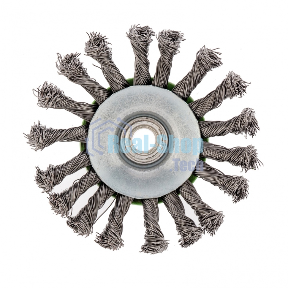 Щетка для УШМ Сибртех 115 мм, М14, Тарелка, крученая проволока 0,5 мм