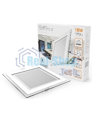 Светильник Glass кв 18W 1390lm 3000K 220-240V IP20 монт Ø155х155 200x200x30 с дек стек LED