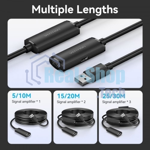 Активный кабель-удлинитель Vention USB 2.0 AM/AF с усилителем - 20м черный