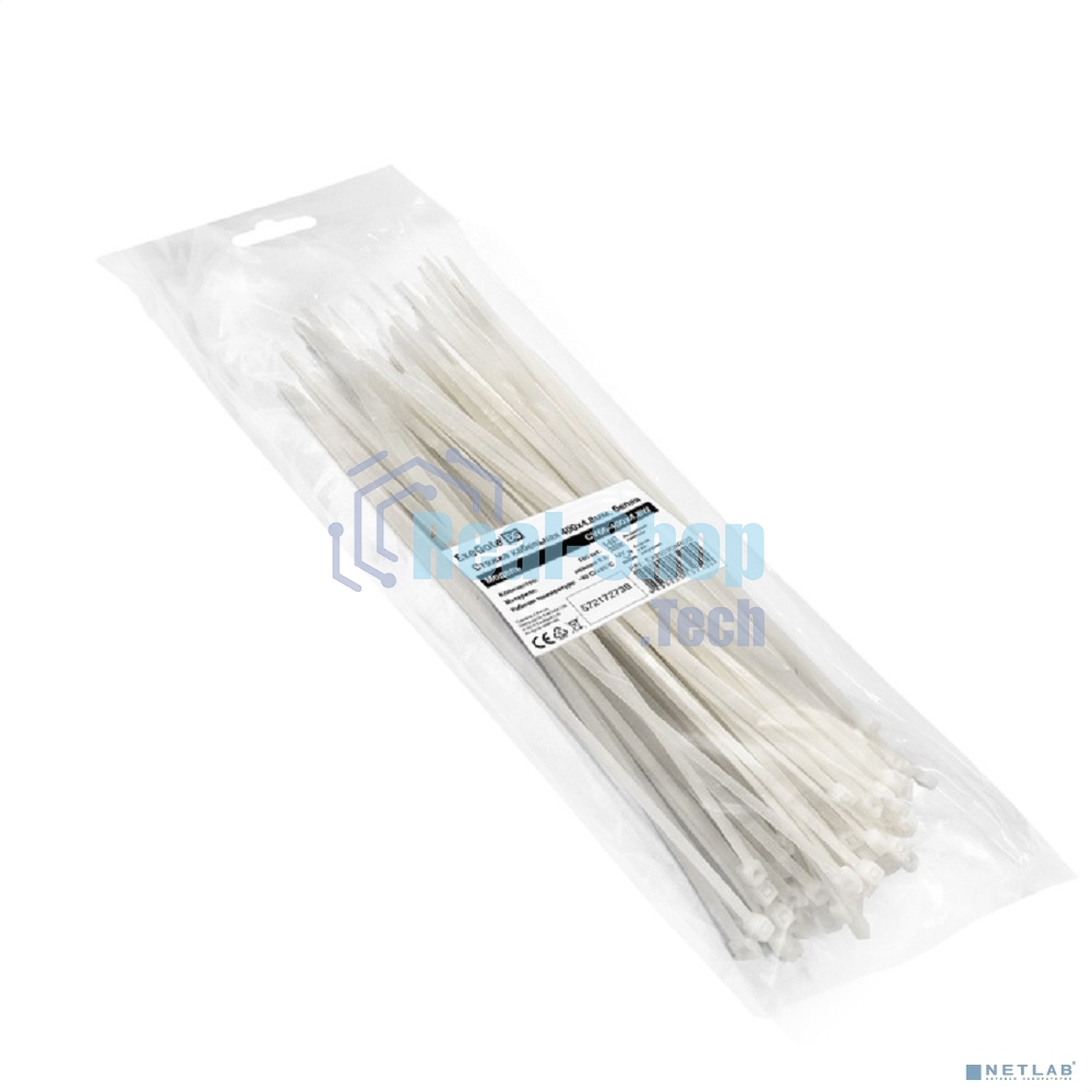 Стяжка (хомут) нейлоновая ExeGate CV66-400x4.8W (нейлон 6.6, 400x4.8 мм, неоткрывающаяся, halogen free, -40°C - +85°C, белая, 100 шт)