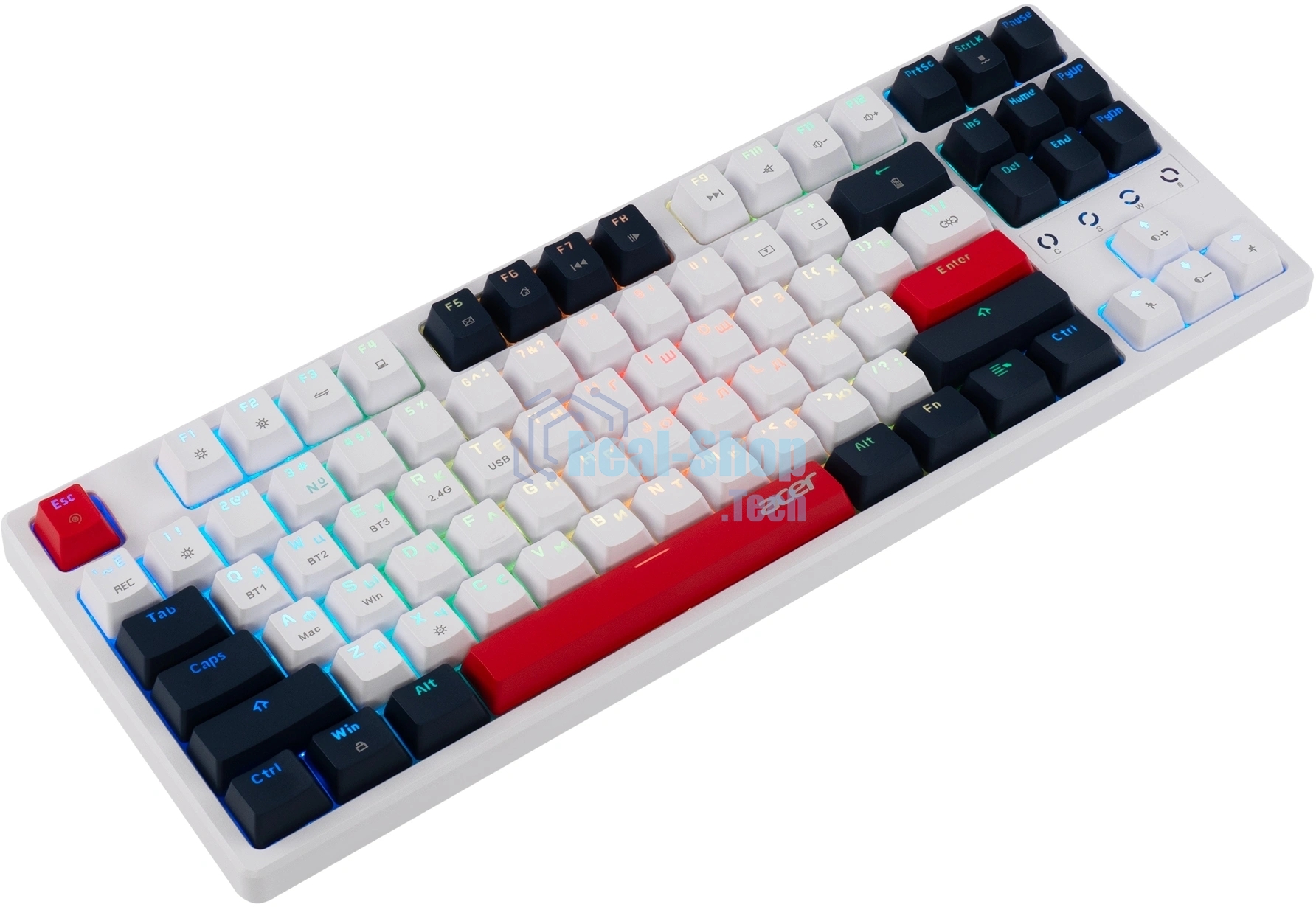 Клавиатура беспроводная Acer OKR302 (ZL.KBDEE.016), USB, Bluetooth/Радиоканал, белый