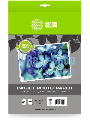 Фотобумага Cactus CS-GA4200100ED A4/200г/м2/100л./белый глянцевое для струйной печати