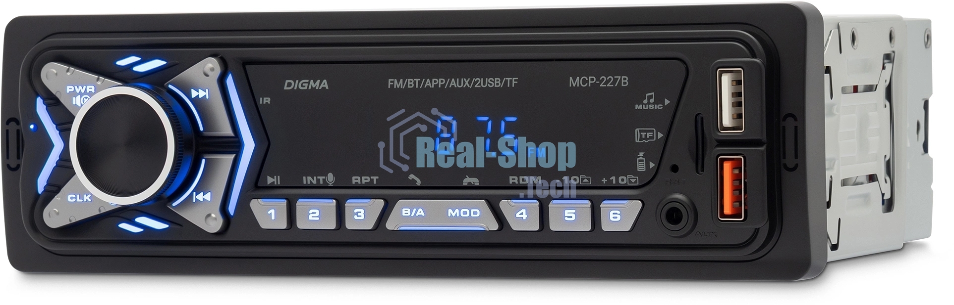 Автомагнитола Digma MCP-227B, 1 DIN, Bluetooth, USB Type-A, AUX, пульт ДУ