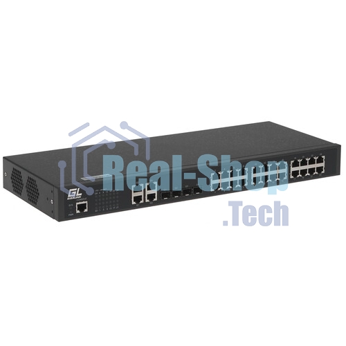 Коммутатор управляемый GIGALINK GL-SW-G201-28SC - L2++ Stack, 16*1000Base-X SFP, 8*комбо 100/1000Base-T/SFP, 4*1/10 Гбит/с SFP+, 1 RJ45 консольный порт, 1U 19
