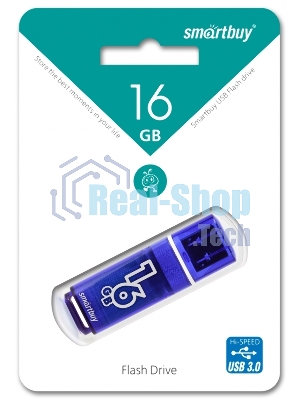 Флешка USB Smartbuy Glossy series Dark Blue (SB16GbGS-DB), 16Gb, USB 3.0, R/W 75/30, синий