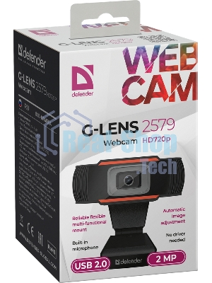 Веб-камера G-lens 2579 HD720p 1280x720, 30 кадр/с, USB Type-A, микрофон, автоосвещение, универсальное крепление