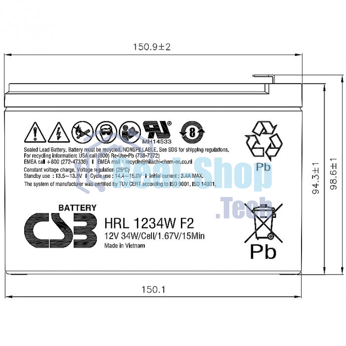 Батарея для ИБП CSB HRL 1234W (12V, 9Ah)