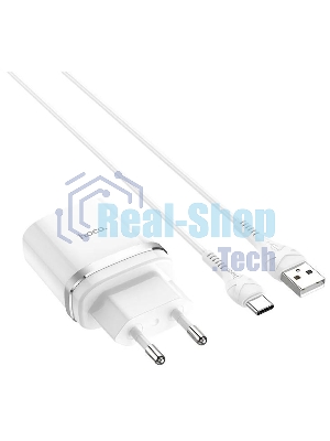 Блок питания (сетевой адаптер) HOCO С12Q Smart QC3.0, кабель Type-C-USB, 5V, 3.0A, белый