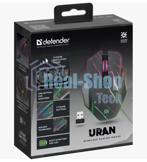 Мышь беспроводная Defender Uran GM-503 черный, 3200 dpi, радиоканал, USB, кнопки - 8