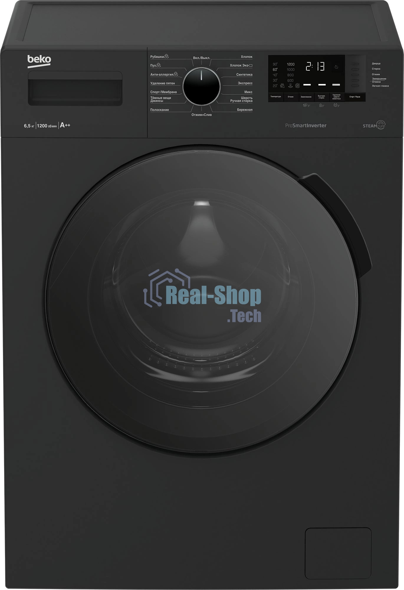 Стиральная машина Beko WSPE 6H612A черный, загрузка фронтальная 6,5 кг, 1200 об/мин., класс: А++