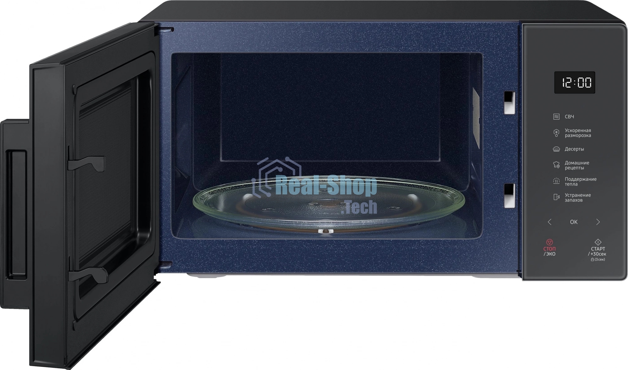 Микроволновая печь Samsung MS23T5018AC/BW антрацит, 23 л, 800 Вт, переключатели - сенсор