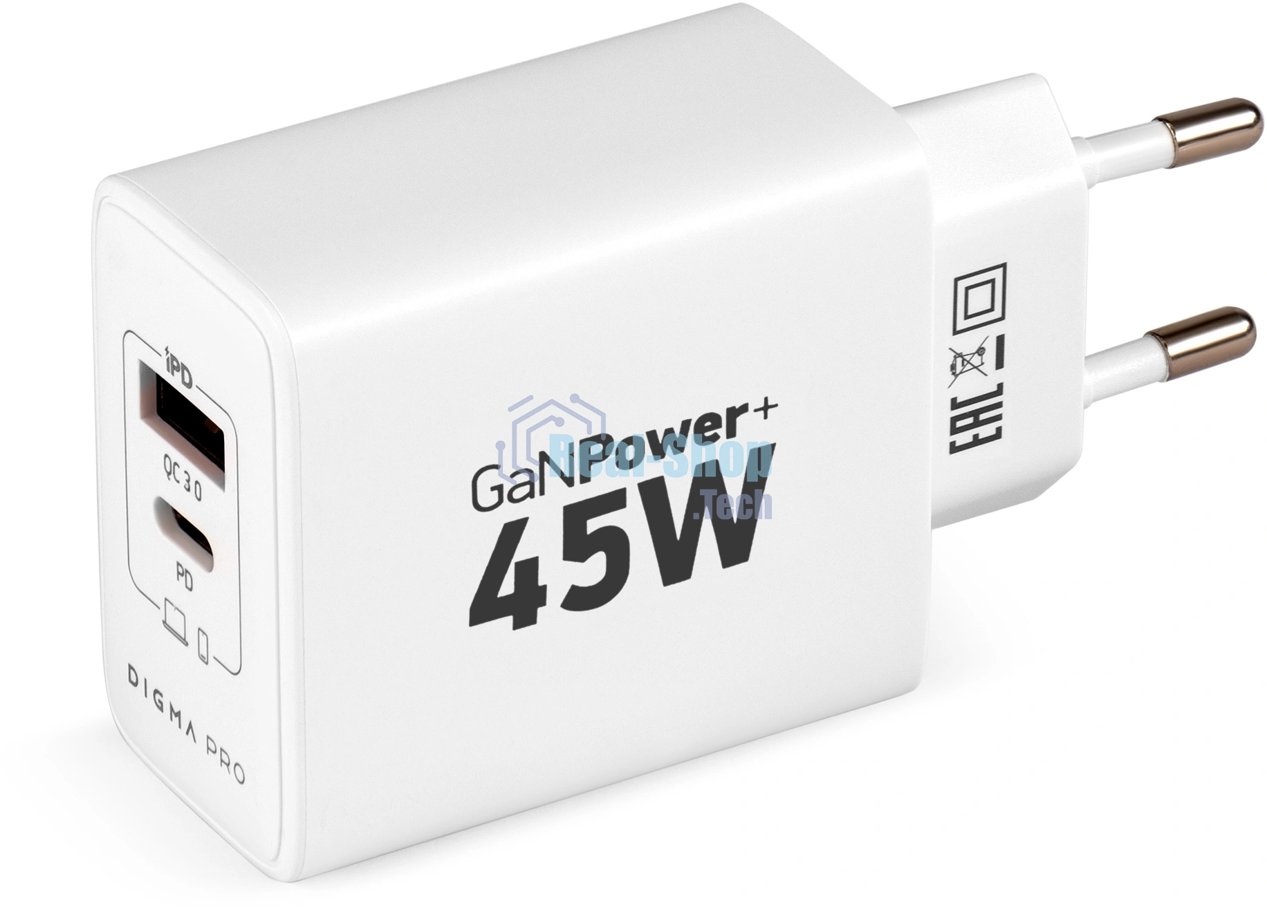 Сетевое зарядное устройство Digma Pro DPW4A 45W 3A (PD+QC) USB-C/USB-A универсальное белый (DPW4A5GX11WH)