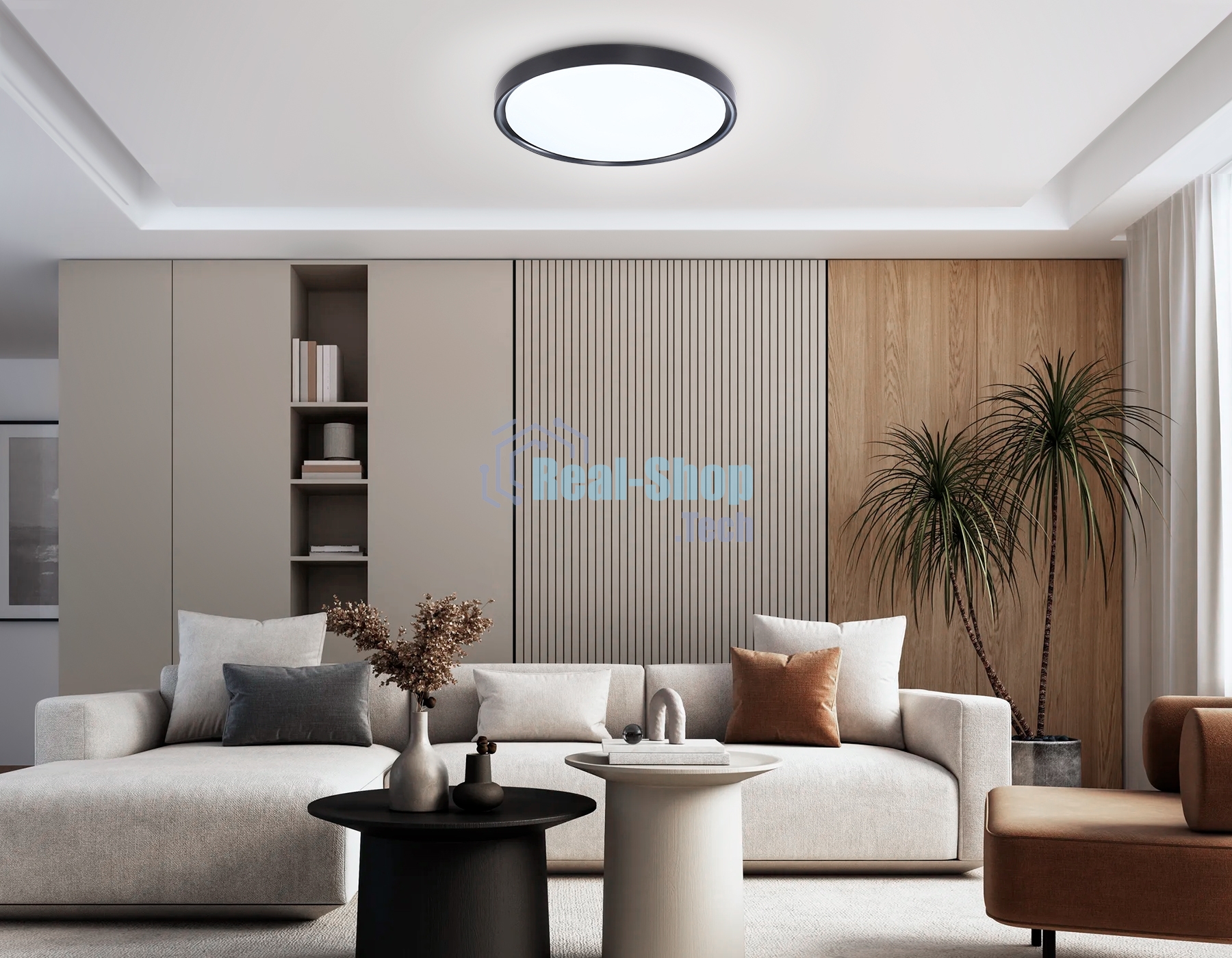 Потолочный светодиодный светильник Ambrella light FZ1248 BK черный IP54 30W 5000K D380*60 (Без ПДУ)