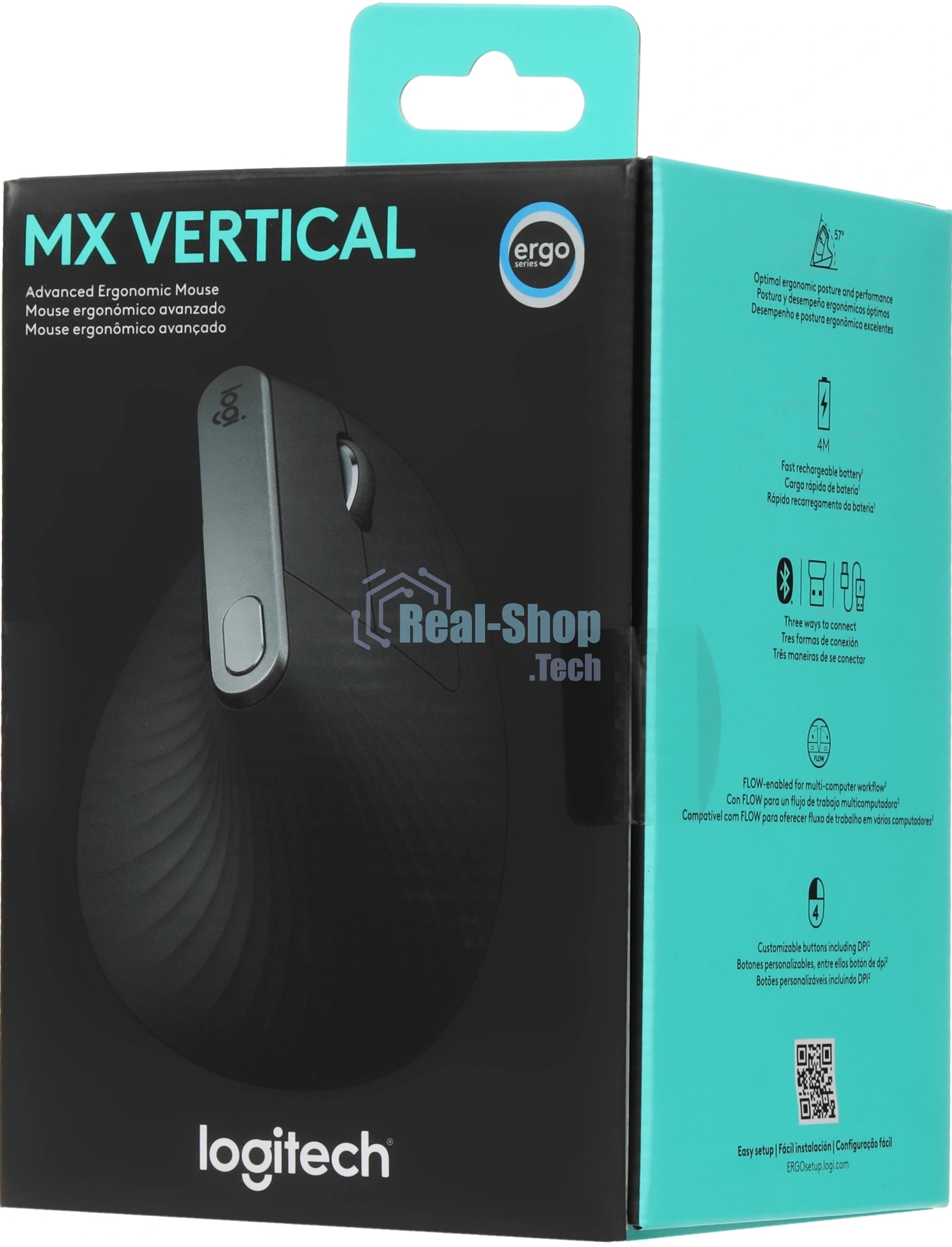 Мышь беспроводная Logitech MX Vertical черный, 4000 dpi, USB, Bluetooth/радиоканал, кнопки - 6