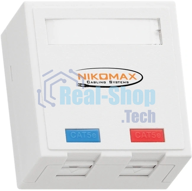 Розетка RJ-45+RJ-45 открытый монтаж категория 5e, белый, NIKOMAX (NMC-WO2UD2-FT-ST-WT)