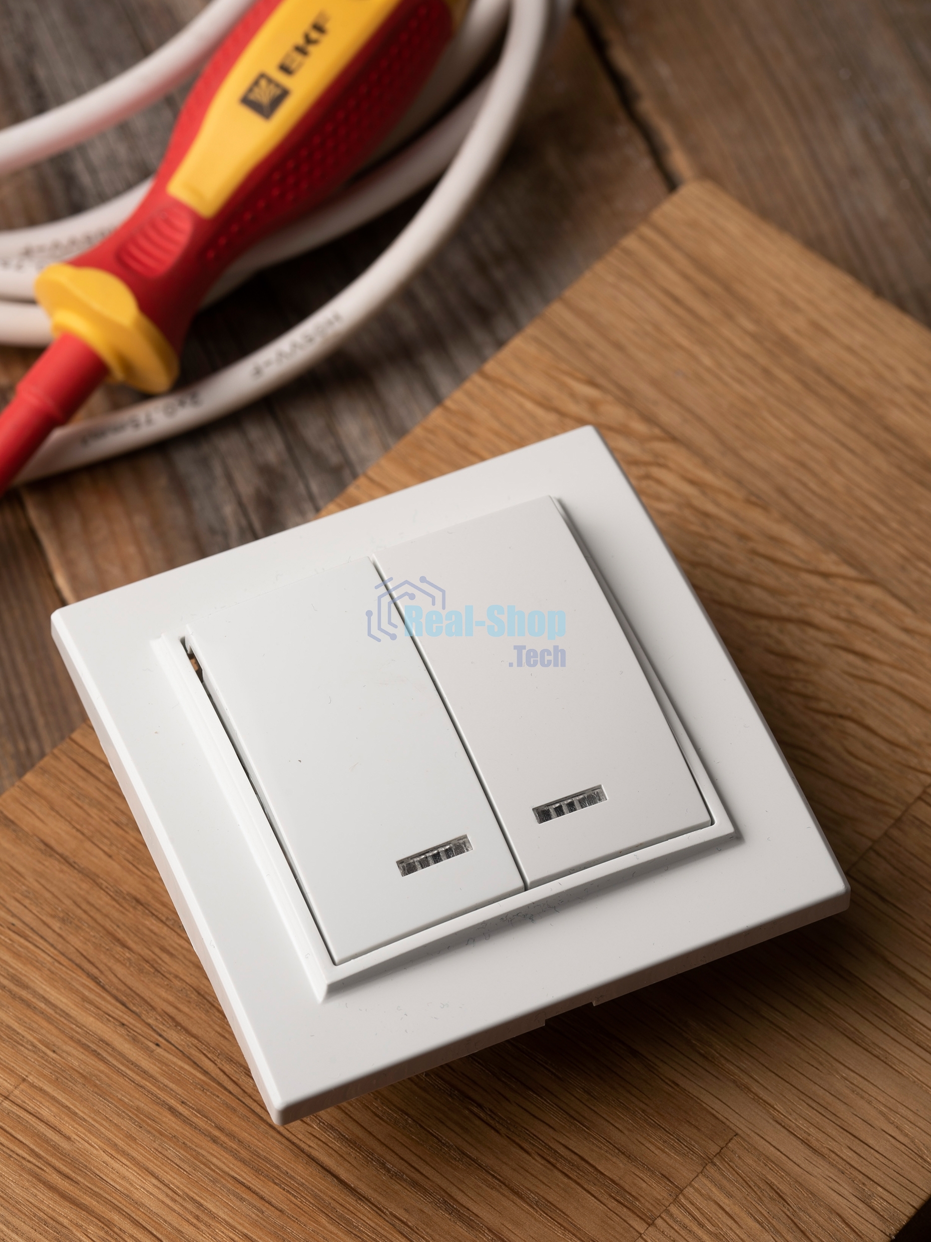 Выключатель 2-клавишный СП с индикатором,10А, белый EKF Basic Минск