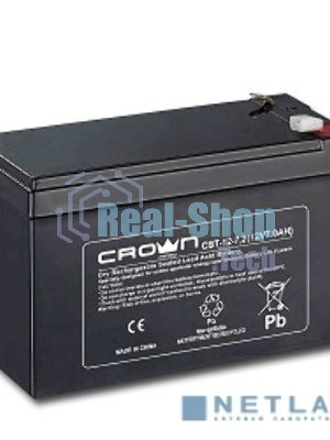 Батарея для ИБП CROWN CBT-12-7.2 (напряжение 12В, емкость 7.2 А/Ч, разм 151х65х100 мм, вес 2,1 кг, тип клеммы - F2, 5 лет)