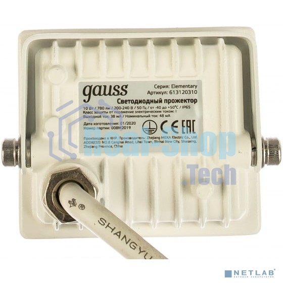 Прожектор светодиодный Gauss LED 10W 700lm IP65 6500К белый 613120310 Gauss