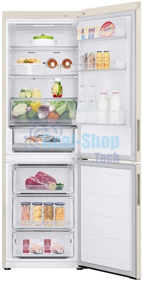 Холодильник LG GC-B459AEMW бежевый двухкамерный 234/110л морозилка снизу, No Frost