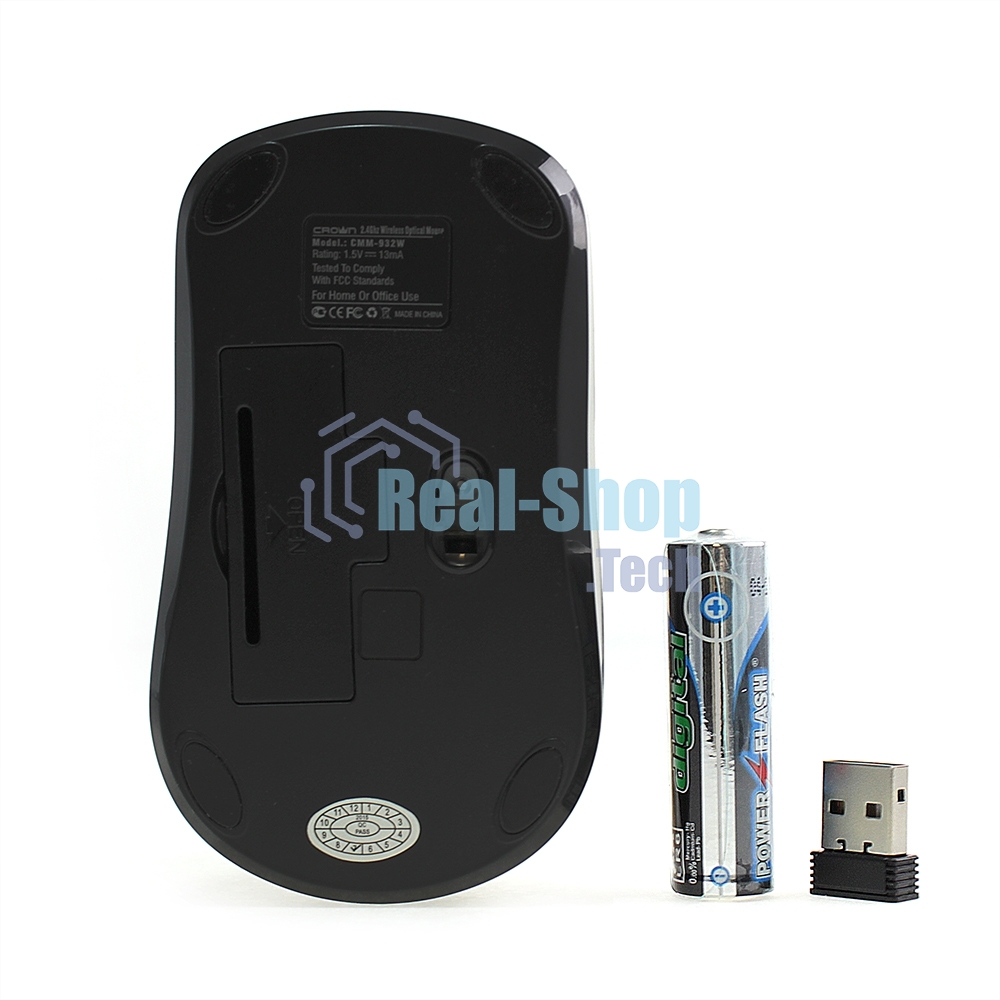 Мышь беспроводная Crown CMM-932W черный, 1000 dpi, радиоканал, USB, кнопки - 3