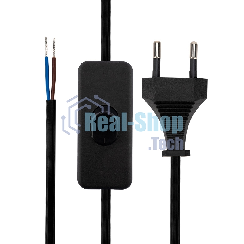 Сетевой шнур с выключателем Rexant 2х0,75 мм², 1,8 м черный