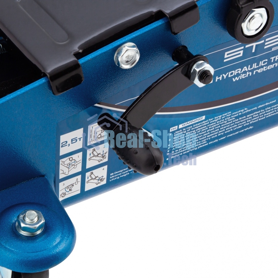 Домкрат Stels 51132 гидравлический подкатной с фиксатором 2.5 т safety pin 140-385 мм в кейсе