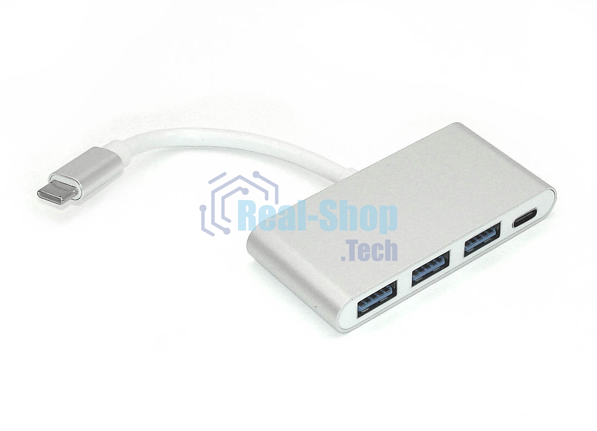 Адаптер Type-C на USB 3.0*3 + Type-С для MacBook серебристый