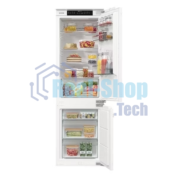 Встраиваемый холодильник Gorenje NRKI517142, полезный объем 243 л, электронное управление, цифровой дисплей, автоматическое размораживание No Frost, быстрое замораживание, интенсивное охлаждение, зона свежести с контролем влажности, слайдерное крепление, энергоэффективность А+