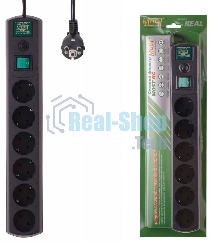 Сетевой фильтр Most RG 5 м (6 розеток) черный (коробка)
