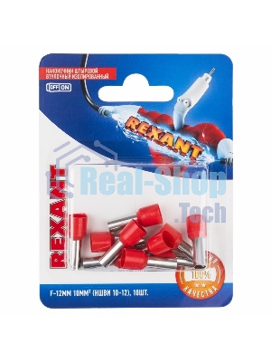 Наконечник штыревой втулочный Rexant изолированный, F-12мм, 10 мм², НШВи 10-12 / E10-12, красный, в упак. 10 шт.