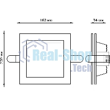 Светильник Glass кв 18W 1390lm 3000K 220-240V IP20 монт Ø155х155 200x200x30 с дек стек LED