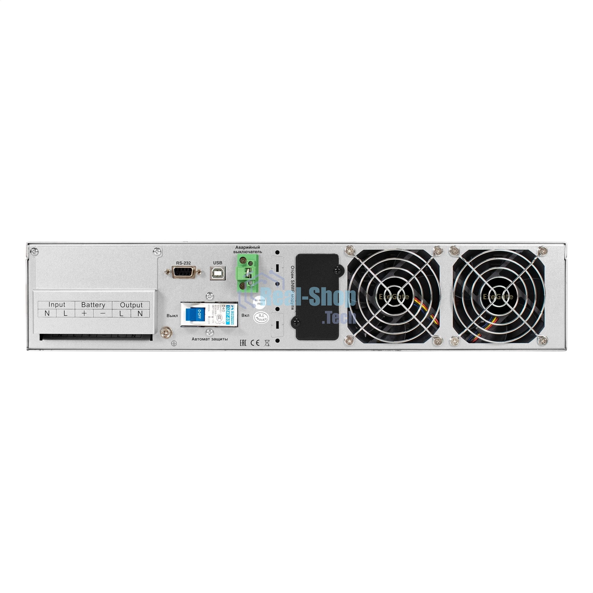 Источник бесперебойного питания On-line ExeGate PowerExpert ULS-575-6kVA.LCD.AVR.T.USB.RS232.SNMP.2U 6000VA/6000W, On-Line, PF=1, LCD, клеммы, RS232, USB, SNMP-slot, EPO, батареи внешние 192В/240В суммарной емкостью до 400Ah, Rackmount 2U/Tower, металлический корпус, черный