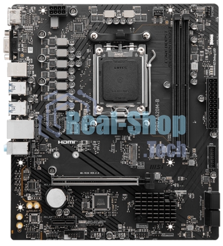 Материнская плата MSI PRO A620M-B, AM5, AMD A620, 2xDDR5, 4xSATA, 1xM.2 (PCIe 4.0 x4), 1xPCIe 4.0 x16, 1xPCIe 3.0 x1, 1xHDMI, 1xVGA, 1x2.5Gb LAN, 6xUSB-A 5Gbps, 6xUSB-A 2.0, 3x3.5 мм, 7.1, mATX