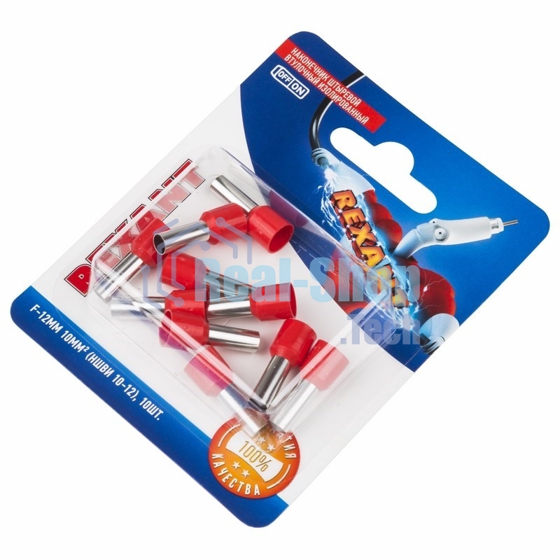 Наконечник штыревой втулочный Rexant изолированный, F-12мм, 10 мм², НШВи 10-12 / E10-12, красный, в упак. 10 шт.